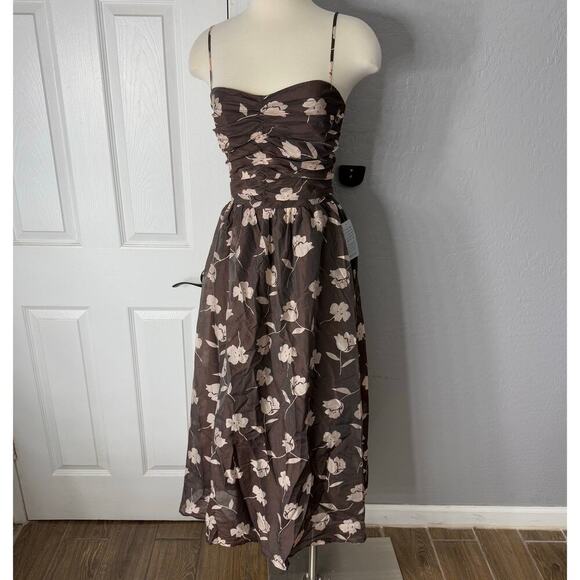 Charles Henry Floral Print Sleeveless Midi Sundress, Brown, L - Picture 1 of 8